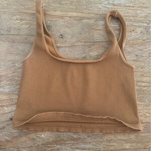 Free People Ribbed Square-Neck Crop Tank in Caramel